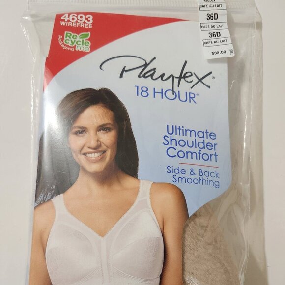 Playtex 18 Hour Bra Cafe Au Lait 36D #4693 Wireless Tagless 4-Way Support - Picture 1 of 8